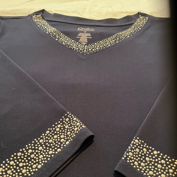 croft & barrow Tops - Croft & Barrow Navy BlueTunic with Beaded Cuffs